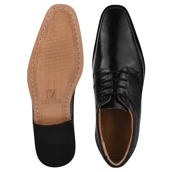 LIBERTYZENO Mens Knitted Design Genuine Leather Lace Up Oxford Dress Shoes - Picture 8 of 8